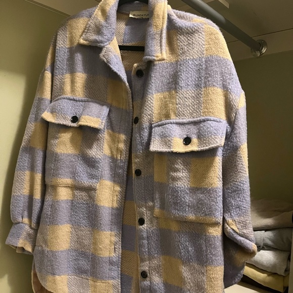 -lilac + cream in color, size medium, brand new- worn twice, plaid jacket - Picture 1 of 2